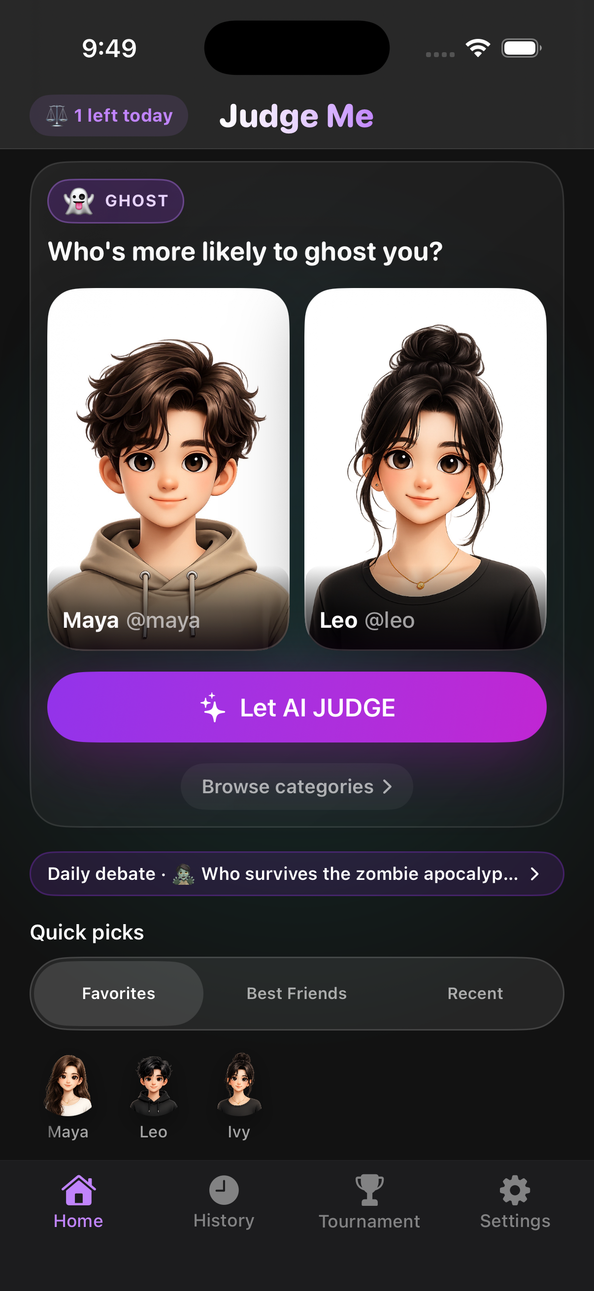 Judge Me AI home screen